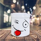 HOBISHOP(7413) Dil Çıkaran Emoji Baskılı Küllük Seramik Kül TABLASI-90170 Beyaz - Çok Renkli
