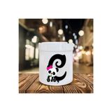 HobiShop(7585) Panda Desenli Ç Harfi Baskılı Seramik Küllük Beyaz