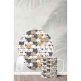 HobiShop(7949) Karışık Kedi Desenli Bilek Destekli Mouse Pad Kupa Seti Renkli