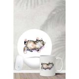 HobiShop(8000) Tekir Kedi Desenli Bilek Destekli Mouse Pad Kupa Seti Renkli