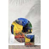 HobiShop(8032) Van Gogh Cafe Terrace Desenli Bilek Destekli Mouse Pad Kupa Seti Renkli