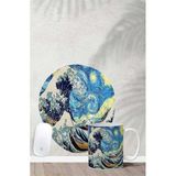 HobiShop(8052) Van Gogh Kanagawa Desenli Bilek Destekli Mouse Pad Kupa Seti Renkli