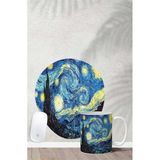 HobiShop(8096) Van Gogh Yıldızlı Geceler Desenli Bilek Destekli Mouse Pad Kupa Seti Renkli