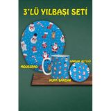 HobiShop(826) Yılbaşı Temalı 3'lü Bilek Destekli Mousepad Kupa ve Bardak Altlığı Seti a63