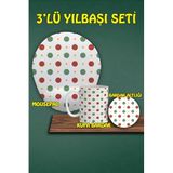 HobiShop(829) Yılbaşı Temalı 3'lü Bilek Destekli Mousepad Kupa ve Bardak Altlığı Seti a86