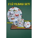 HobiShop(854) Yılbaşı Temalı 3'lü Bilek Destekli Mousepad Kupa Ve Bardak Altlığı Seti a78