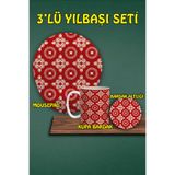 HobiShop(866) Yılbaşı Temalı 3'lü Bilek Destekli Mousepad Kupa Ve Bardak Altlığı Seti a1
