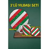 HobiShop(869) Yılbaşı Temalı 3'lü Bilek Destekli Mousepad Kupa Ve Bardak Altlığı Seti a99