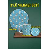 HobiShop(875) Yılbaşı Temalı 3'lü Bilek Destekli Mousepad Kupa Ve Bardak Altlığı Seti a43