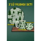 HobiShop(879) Yılbaşı Temalı 3'lü Bilek Destekli Mousepad Kupa Ve Bardak Altlığı Seti a60