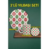 HobiShop(887) Yılbaşı Temalı 3'lü Bilek Destekli Mousepad Kupa Ve Bardak Altlığı Seti a7