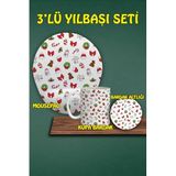 HobiShop(892) Yılbaşı Temalı 3'lü Bilek Destekli Mousepad Kupa Ve Bardak Altlığı Seti a100