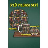 HobiShop(893) Yılbaşı Temalı 3'lü Bilek Destekli Mousepad Kupa Ve Bardak Altlığı Seti a10