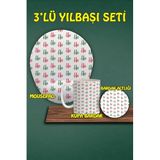HobiShop(897) Yılbaşı Temalı 3'lü Bilek Destekli Mousepad Kupa Ve Bardak Altlığı Seti a70