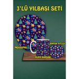 HobiShop(906) Yılbaşı Temalı 3'lü Bilek Destekli Mousepad Kupa Ve Bardak Altlığı Seti a69