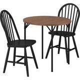 Hobiurun Mutfak Masası Takımı , Çam Kahverengi Vernikli-Siyah, 2 Sandalyeli, Sabit, 80 cm