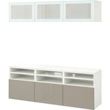 Hobiurun Tv Ünitesi, Beyaz-Parlak Cila-Bej, 180X42X192 Cm, Selsvıken/glassvık, Çıt Çıt Raylı - Abanoz