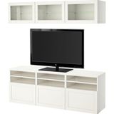 Hobiurun Tv ünitesi, beyaz-şeffaf cam, 180x42x192 cm, HANVIKEN/SINDVIK, fren raylı