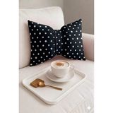 Hobizer Tekstil Dekoratif Fiyonk Puantiyeli Puf Yastık 50X40 cm Kırlent - 50 x 40 cm - Siyah