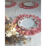 Hobizer Tekstil Fırfırlı Piti Kare Amerikan Servisi Yuvarlak 6'lı 40X40 cm Sunum - 40 x 40 cm - Kırmızı - Beyaz