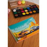 Hoby Games Okul Öncesi Küçük Boy Yarış Arabaları 12 Adet Küçük Boy Set 15 Yapraklı Karton Kapaklı Resim Defteri 17X24CM - Renkli