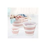 HOBYY LİFE Pembe Ahir Ticaret Katlanır Sepet-kova-maşraba 3'lü Banyo Seti 35 x 50 Plastik 20-49 L