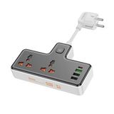 Hoco AC12A 2500W 2 Priz + 3 USB + 30W Type-C Multifonksiyonel Priz Çoğaltıcı Şarj Aleti - Siyah