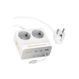 Hoco. AC28 Descanso 6in1 2M 2500W Priz Dönüştürücü - Beyaz