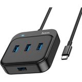 Hoco HB31 4in1 Type-C To 4x Usb3.0 Hub Çevirici Dönüştürücü Adaptör 0.2m - Siyah