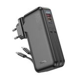 Hoco J126 Usb-A+Type-C Çıkışlı Type-C+Lightning Kablolu 10000MAH Powerbank Şarj Aleti - Beyaz