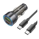 Hoco NZ12A Action PD43W USB + Type-C Araç Çakmaklık Hızlı Şarj Aleti + Type-C To Type-C Kablo - Siyah