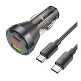 Hoco NZ12B Unimpeded PD48W USB + Type-C Araç Çakmaklı Hızlı Şarj Aleti + Type-C To Type-C Kablo - Turuncu
