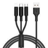 Hoco X25 - Şarj Kablosu (2A - 1M), 3'ü 1 arada, USB-A'dan Yıldırım/Micro-USB/USB-C Fişi Apple iPhone iPad Airpods Samsung Huawei Xiaomi Oppo ile Uyumlu - Siyah
