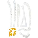 hodbehod 7 Parça MDF Kalıp Çizim Cetvel Seti – Pantolon,Ceket,Etek,Yaka,Kol,Pile Çok Amaçlı Dikiş Cetveli
