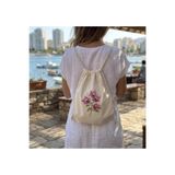 hodie collection Begonvil Baskılı Büzgülü Sırt Çantası İnce Hafif Bez Çanta 35x40