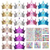 Hoedia 25 paket köpük prenses kron ve Tiaras doğum günü partisi iyilik şapkalar, DIY prens taç kiti kağıt Tiara kristal elmas etiket ile