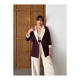 HOEK Kadın Krem-Mürdüm Oversize Blazer Ceket Pantolon Takım Elbise