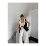 HOEK Kadın Krem-Siyah Palazzo Pantolon Yelek Takım Elbise