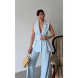 HOEK Kadın Majeste Bebe Mavi Blazer Yelek Bol Paça Pantolon Takım Elbise