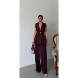 HOEK Kadın Majeste Mürdüm Blazer Yelek Bol Paça Pantolon Takım Elbise