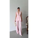 HOEK Kadın Majeste Pembe Blazer Yelek Bol Paça Pantolon Takım Elbise