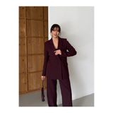 HOEK Kadın Mürdüm Blazer Ceket Palazzo Pantolon Takım Elbise