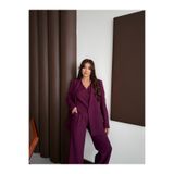HOEK Kadın Mürdüm Oversize Ceket Yelek Pantolon Takım Elbise