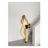 HOEK Kadın Sarı Kuşaklı Yelek Pantolon Takım