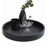 HofferRuffer Suni Deri Yuvarlak Servis Tepsisi, Vegan Timsah Derisi Dekoratif Tepsi, İçecek Saklama Tepsisi, Atıştırmalık ve Kozmetik için Yemek Tepsisi, Çap 30 cm x 4 cm (Siyah)