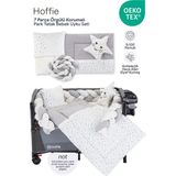 Hoffie Deluxe Park Yatak Uyku Seti Bebek Beşik Örgülü Uyku Seti Pamuklu Kumaş 7 Parça - Gri