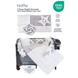 Hoffie Deluxe Park Yatak Uyku Seti Bebek Beşik Örgülü Uyku Seti Pamuklu Kumaş 7 Parça