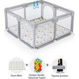 Hoffie Original Playard Plus Güvenli Bebek ve Çocuk Oyun Alanı Oyun Parkı 120X120 Oyun Matı ve Topları - Açık Gri
