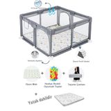 Hoffie Playard Güvenli Bebek Ve Çocuk Oyun Alanı Oyun Parkı 120x120 Oyun Matı Topları Ve ,yataklı Gri