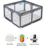 Hoffie Playard Güvenli Bebek Ve Çocuk Oyun Alanı Oyun Parkı 120x120 Oyun Matı Ve Topları - Gri